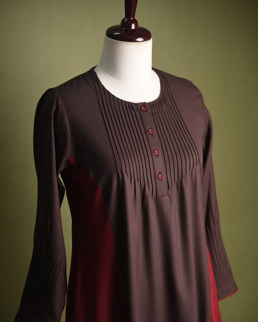 Brown With Maroon Winter Wear Wool Spun Blend A - Line Embroidered Ready To Wear Kurta With Pant