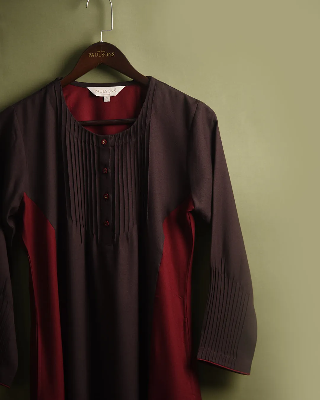 Brown With Maroon Winter Wear Wool Spun Blend A - Line Embroidered Ready To Wear Kurta With Pant