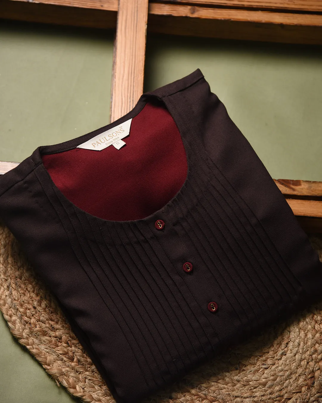 Brown With Maroon Winter Wear Wool Spun Blend A - Line Embroidered Ready To Wear Kurta With Pant