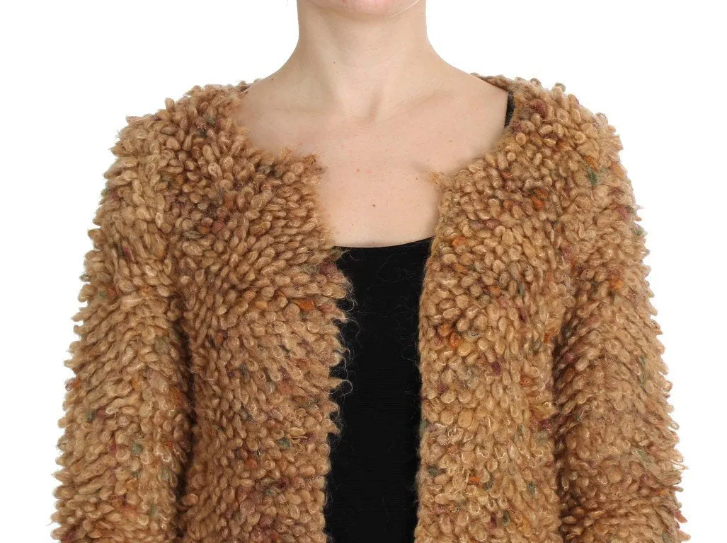 Brown Wool Blend Long Cape Sweater
