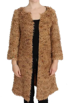 Brown Wool Blend Long Cape Sweater