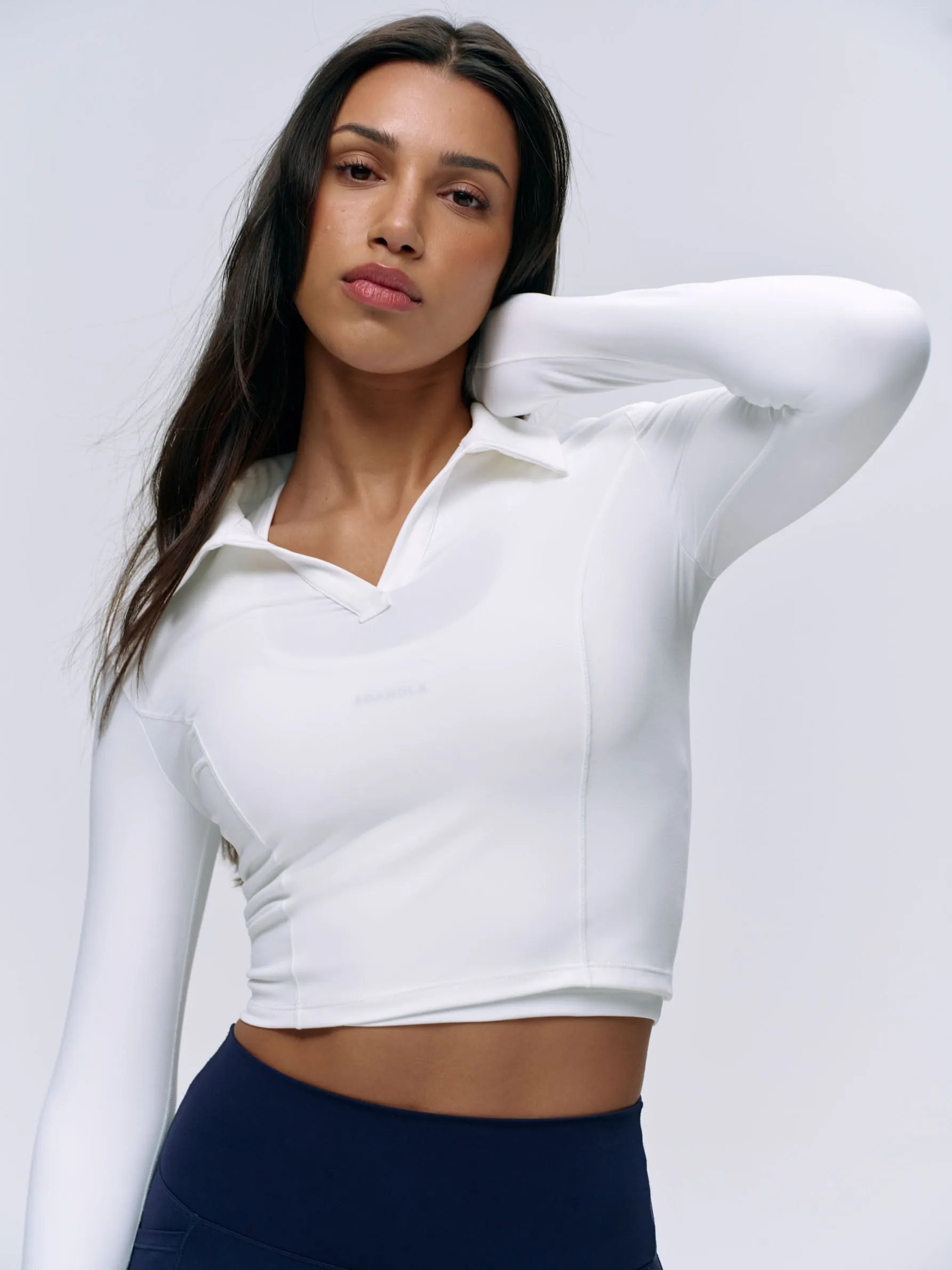 Brushed Long Sleeve Collared Top - White