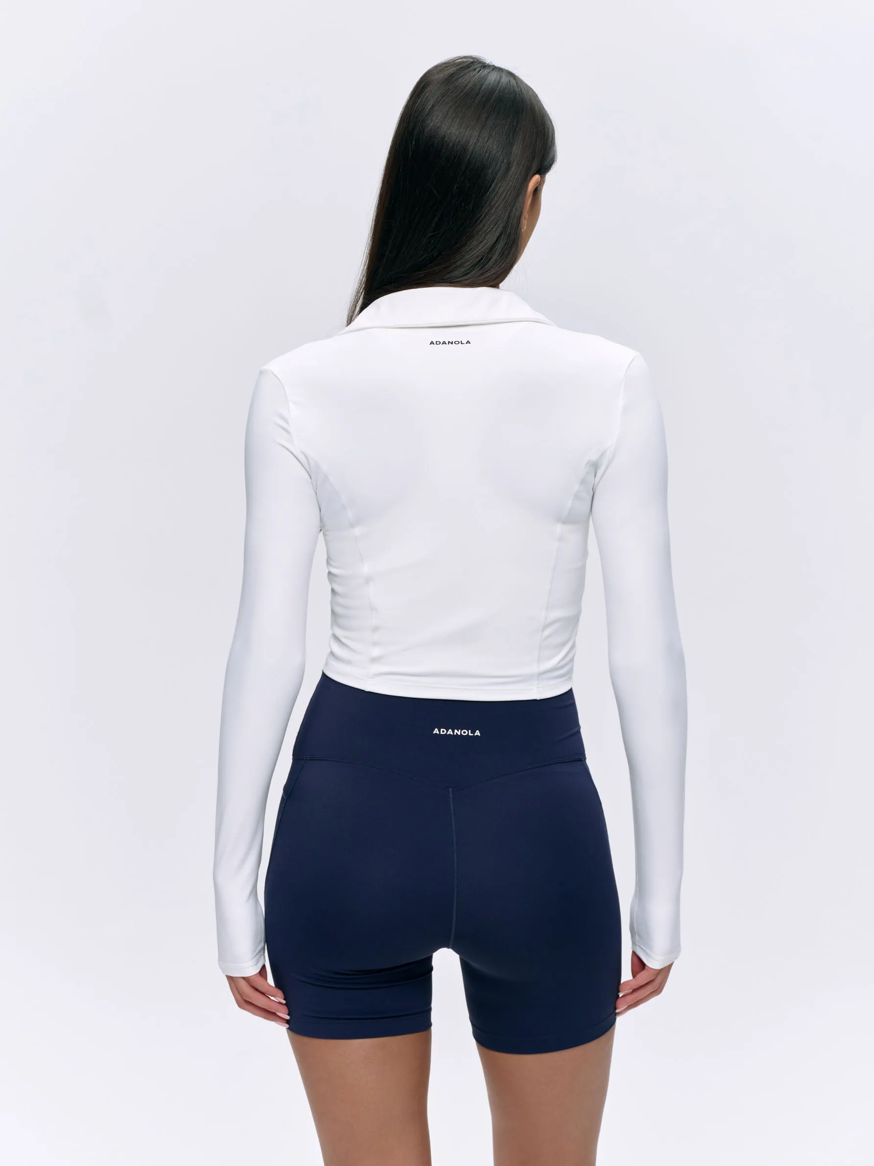 Brushed Long Sleeve Collared Top - White