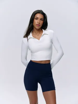 Brushed Long Sleeve Collared Top - White