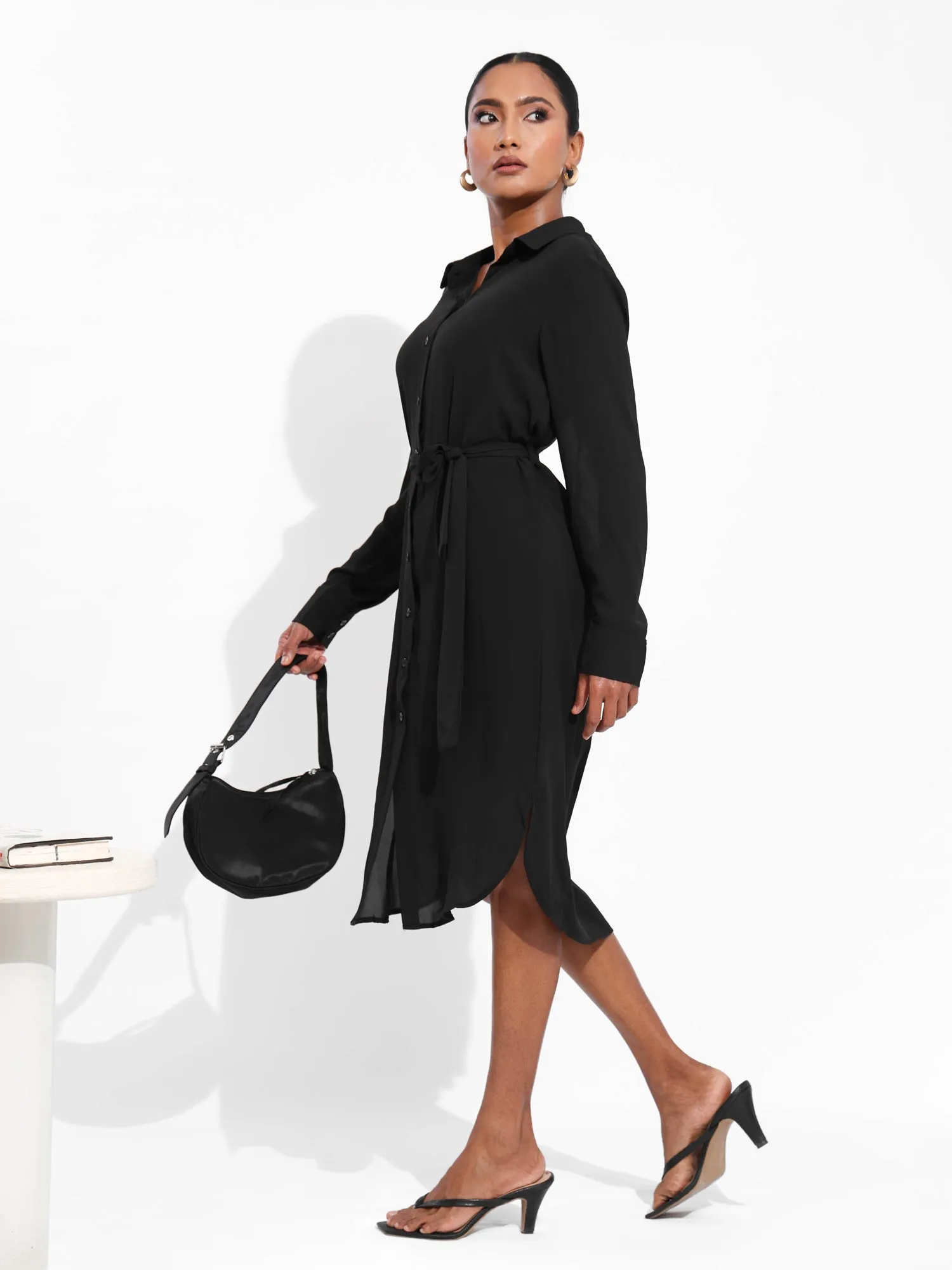 Button Down Long Sleeved Midi Dress