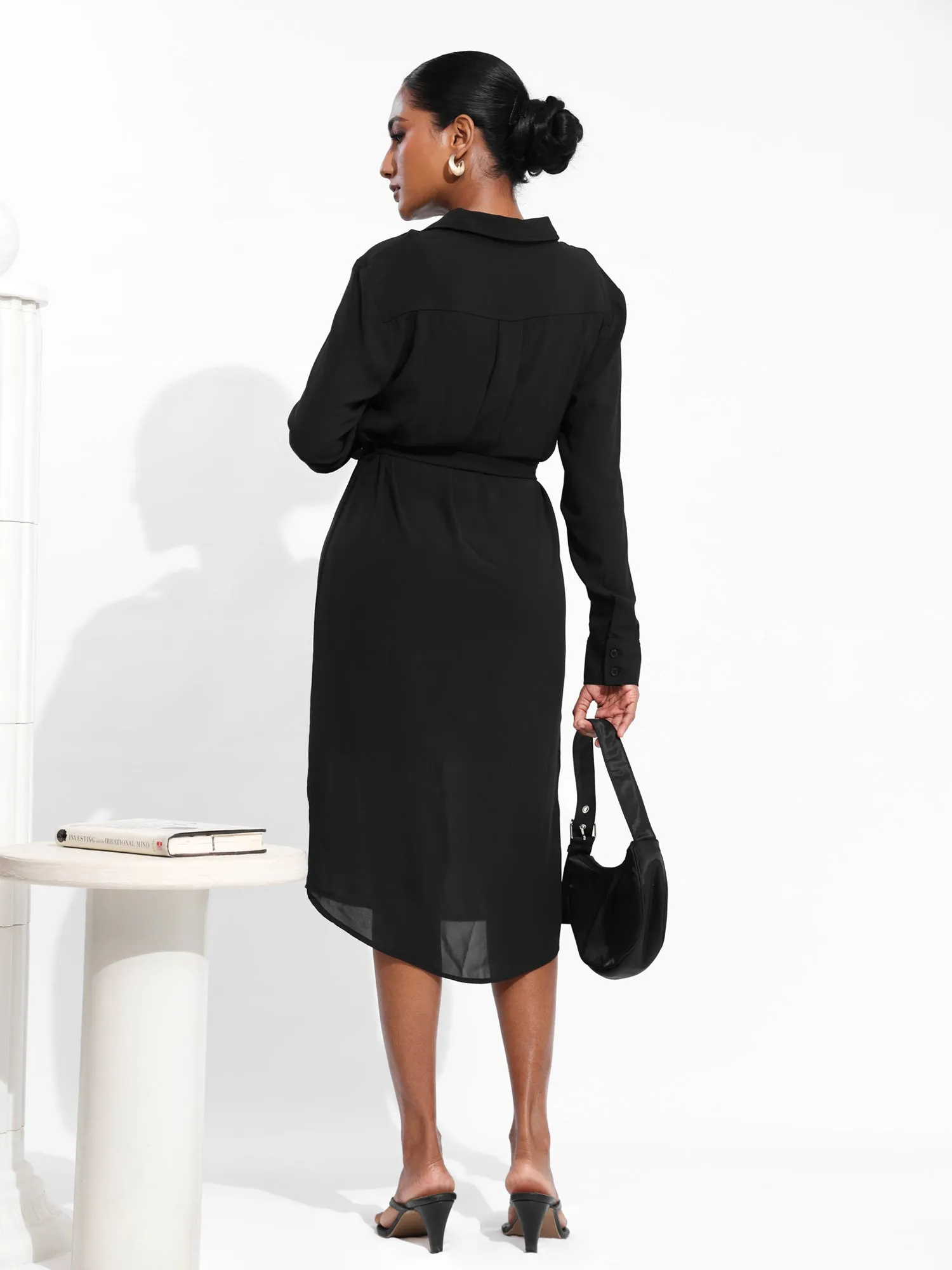 Button Down Long Sleeved Midi Dress