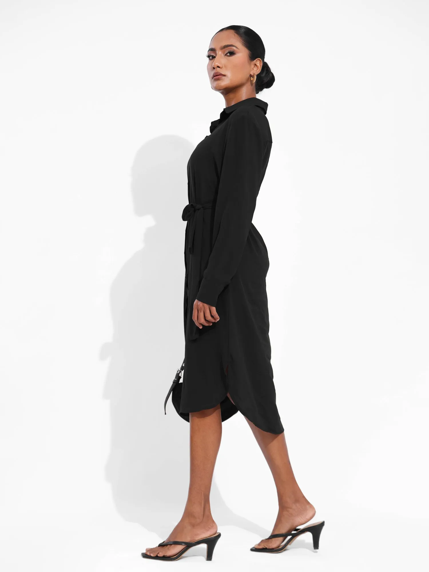 Button Down Long Sleeved Midi Dress