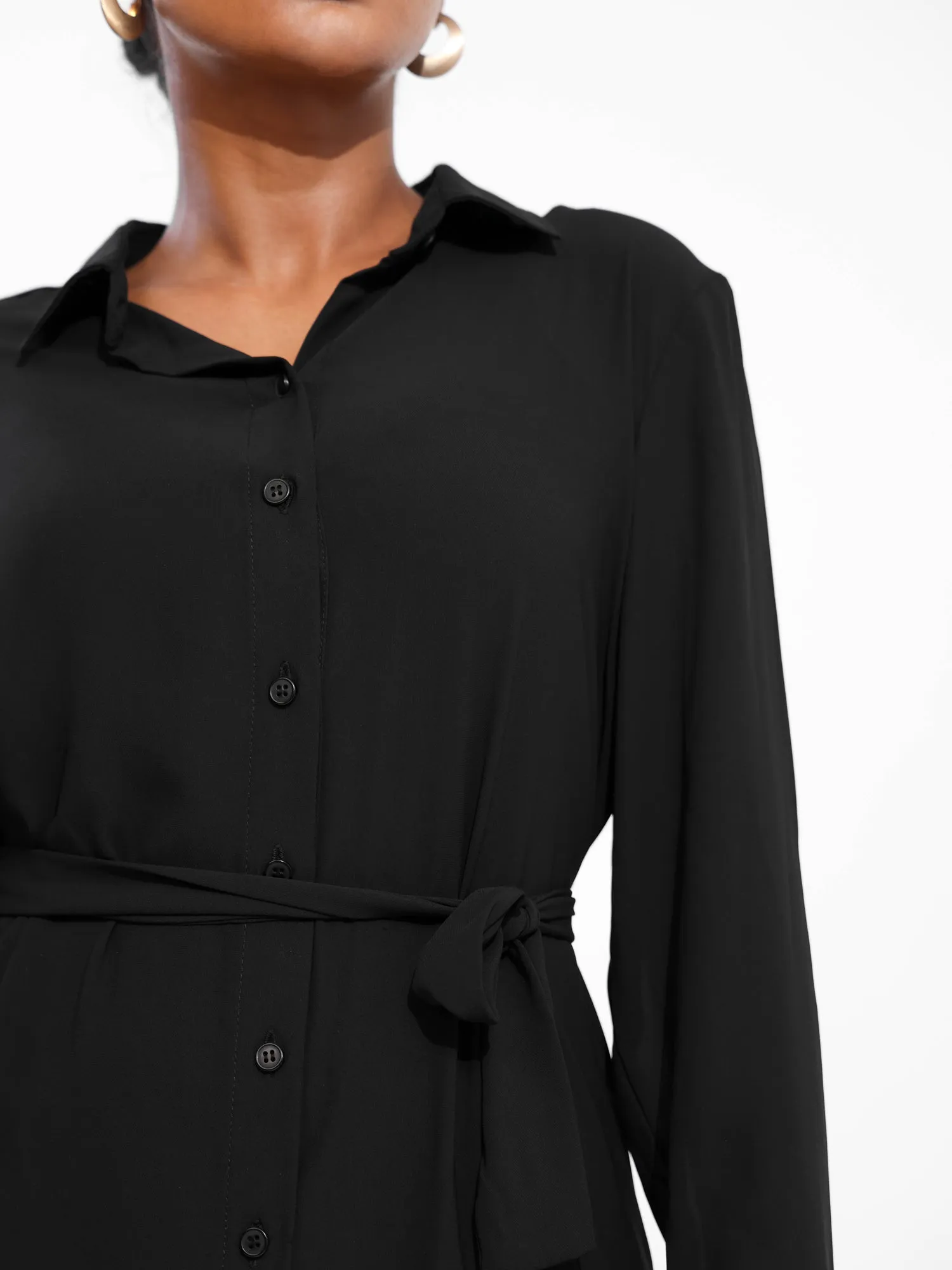 Button Down Long Sleeved Midi Dress