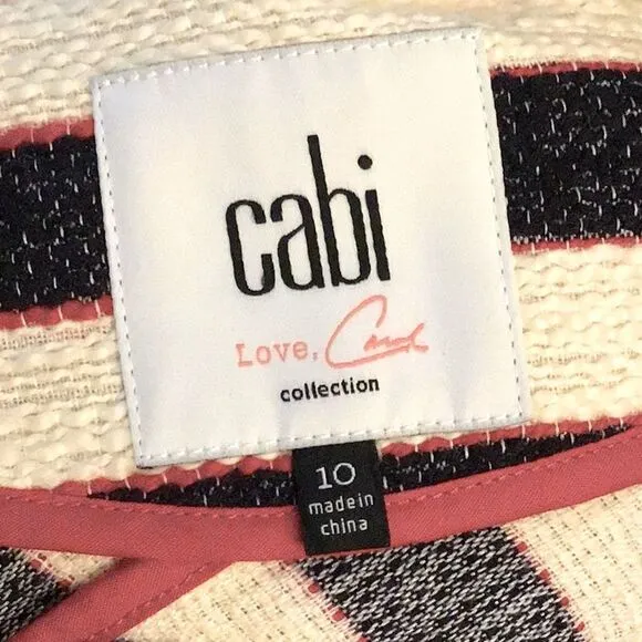 Cabi 5094 Navy Red Cream Nautical Stripe Double Breasted Cruise Blazer Jacket