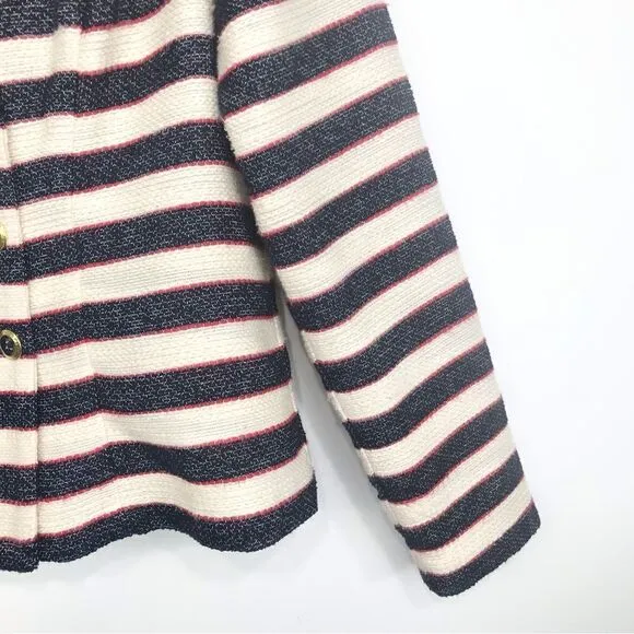 Cabi 5094 Navy Red Cream Nautical Stripe Double Breasted Cruise Blazer Jacket