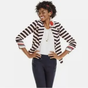 Cabi 5094 Navy Red Cream Nautical Stripe Double Breasted Cruise Blazer Jacket