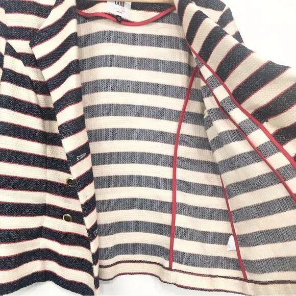 Cabi 5094 Navy Red Cream Nautical Stripe Double Breasted Cruise Blazer Jacket