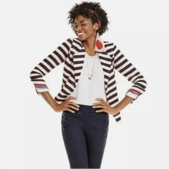 Cabi 5094 Navy Red Cream Nautical Stripe Double Breasted Cruise Blazer Jacket