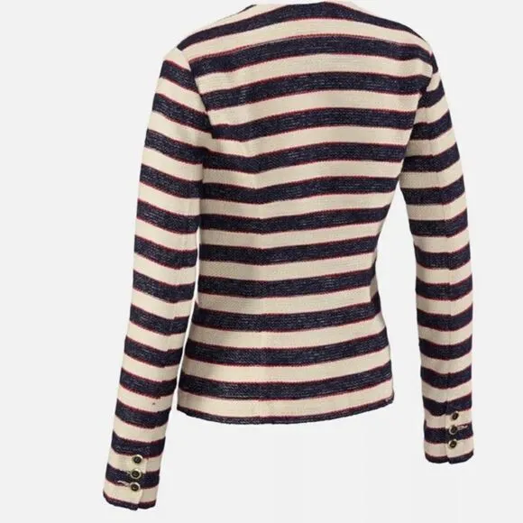 Cabi 5094 Navy Red Cream Nautical Stripe Double Breasted Cruise Blazer Jacket