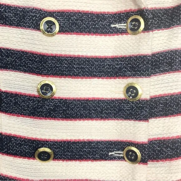 Cabi 5094 Navy Red Cream Nautical Stripe Double Breasted Cruise Blazer Jacket