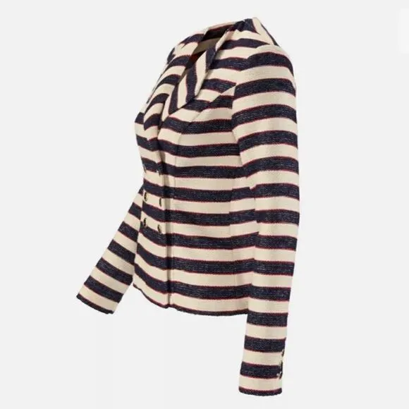 Cabi 5094 Navy Red Cream Nautical Stripe Double Breasted Cruise Blazer Jacket