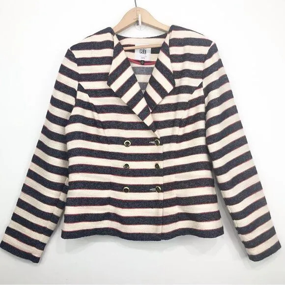 Cabi 5094 Navy Red Cream Nautical Stripe Double Breasted Cruise Blazer Jacket
