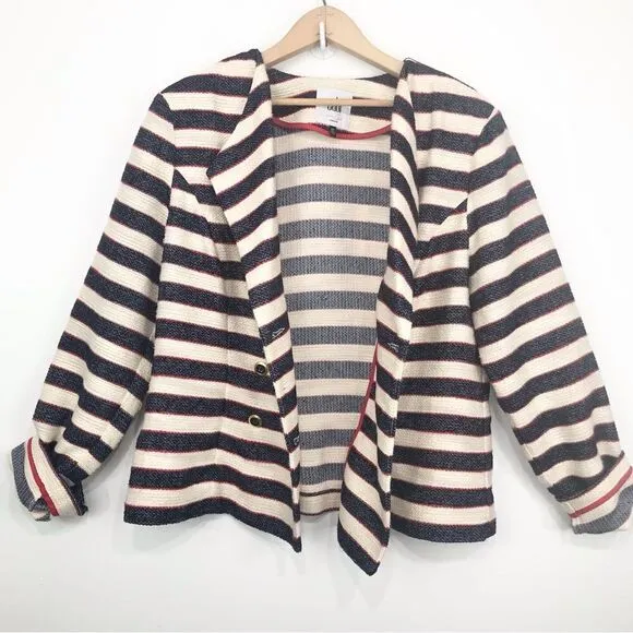Cabi 5094 Navy Red Cream Nautical Stripe Double Breasted Cruise Blazer Jacket