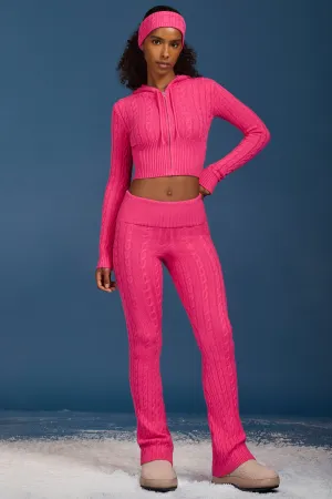 Cable-Knit Flared Trousers in Hot Pink