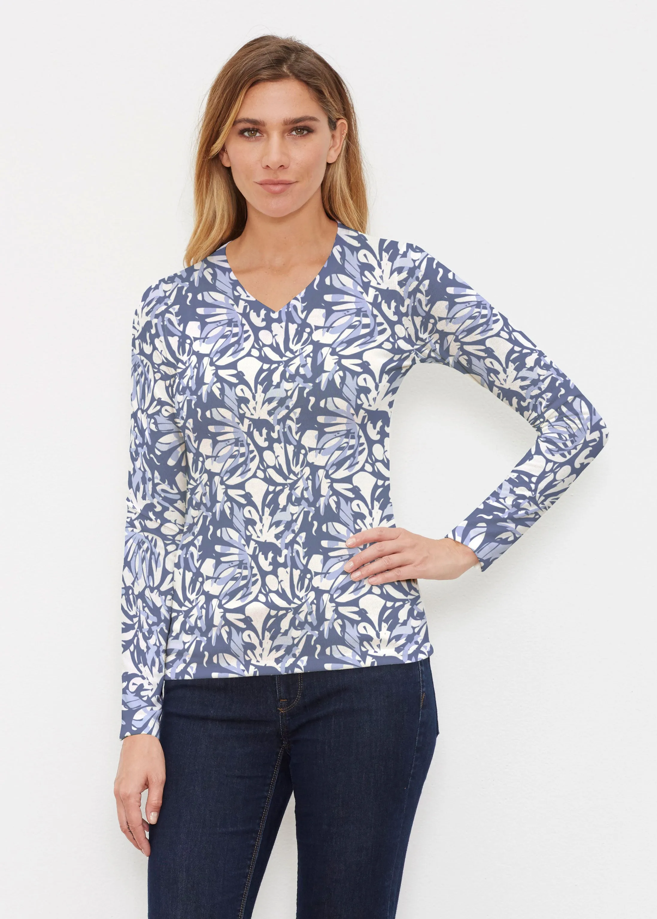 Camouflage Dots (7879) ~ Butterknit Long Sleeve V-Neck Top