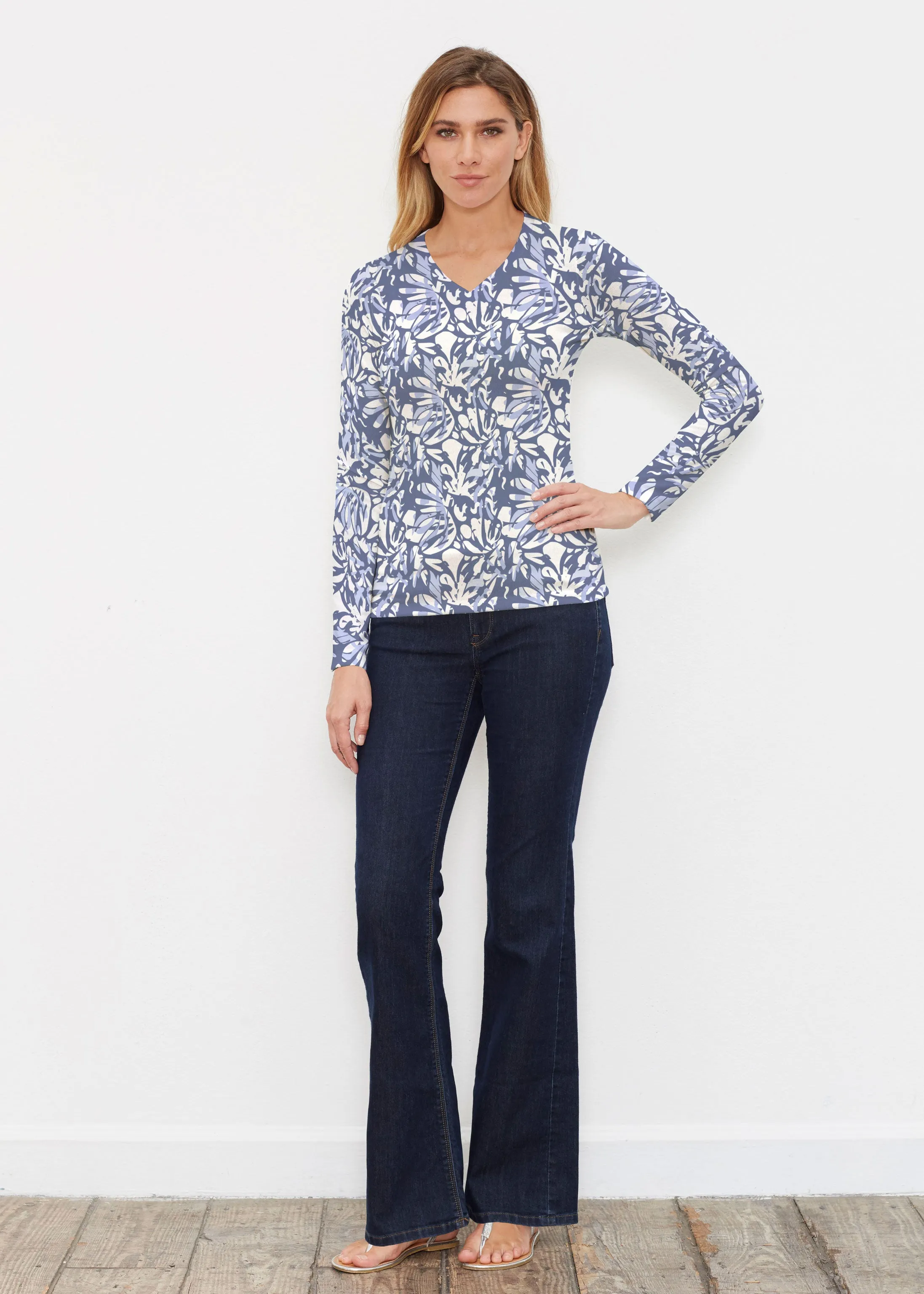 Camouflage Dots (7879) ~ Butterknit Long Sleeve V-Neck Top