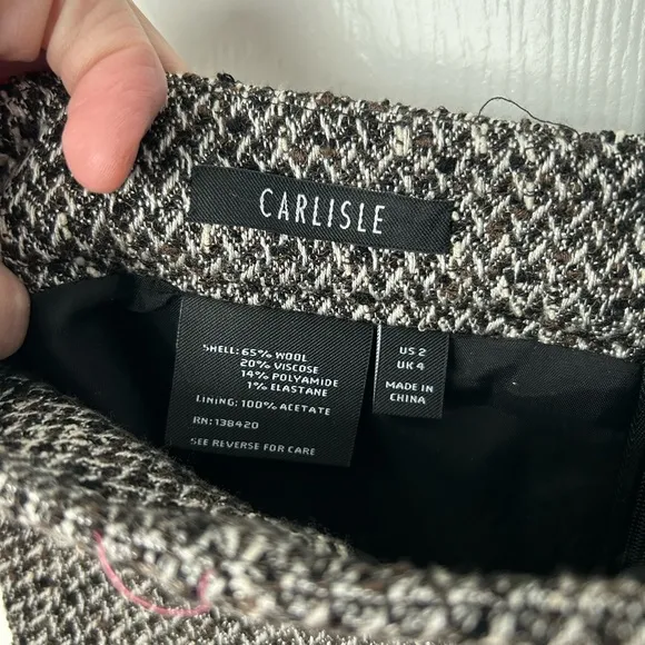 Carlisle Black and White Wool Tweed Pencil Skirt Size 2 NWT
