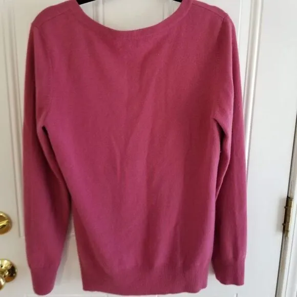 Caslon 100% Cashmere V Neck Sweater, lightweight, Mauve Pink, Size Large