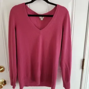 Caslon 100% Cashmere V Neck Sweater, lightweight, Mauve Pink, Size Large