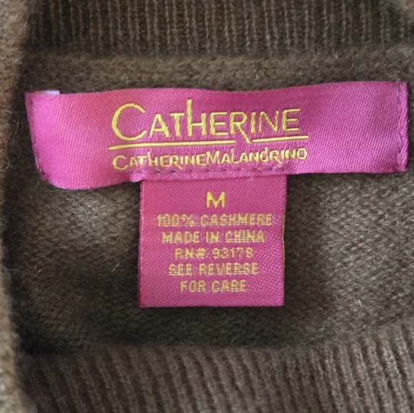 Catherine Malandrino Cashmere Sweater Puff Sleeve Twist Front Chestnut Brown M