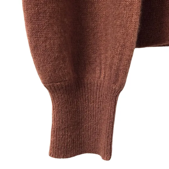 Catherine Malandrino Cashmere Sweater Puff Sleeve Twist Front Chestnut Brown M