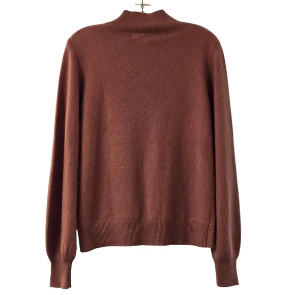 Catherine Malandrino Cashmere Sweater Puff Sleeve Twist Front Chestnut Brown M