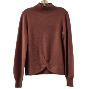 Catherine Malandrino Cashmere Sweater Puff Sleeve Twist Front Chestnut Brown M