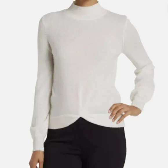 Catherine Malandrino Cashmere Sweater Puff Sleeve Twist Front Chestnut Brown M