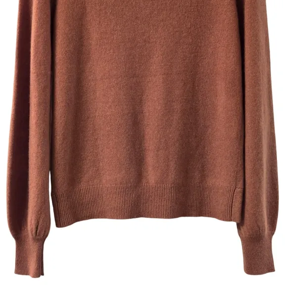 Catherine Malandrino Cashmere Sweater Puff Sleeve Twist Front Chestnut Brown M