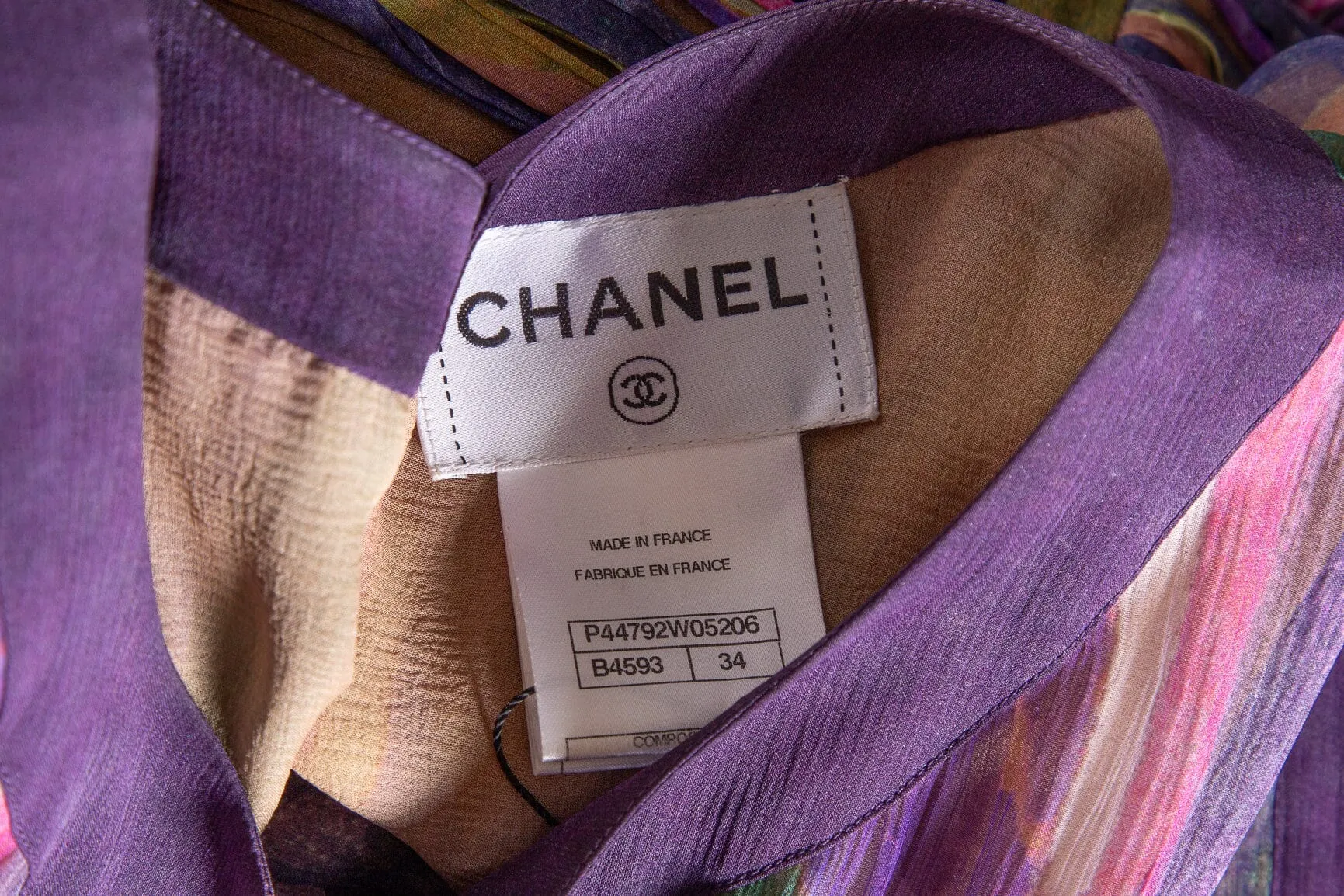 Chanel Purple & Multicolor Printed Sleeveless Dress SZ 34