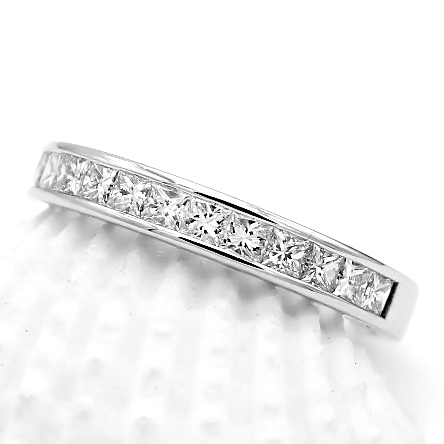 Channel Set Princess Cut Eternity Wedding Band VVS F-G 18k Gold IGI Certified