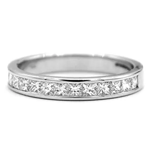 Channel Set Princess Cut Eternity Wedding Band VVS F-G 18k Gold IGI Certified