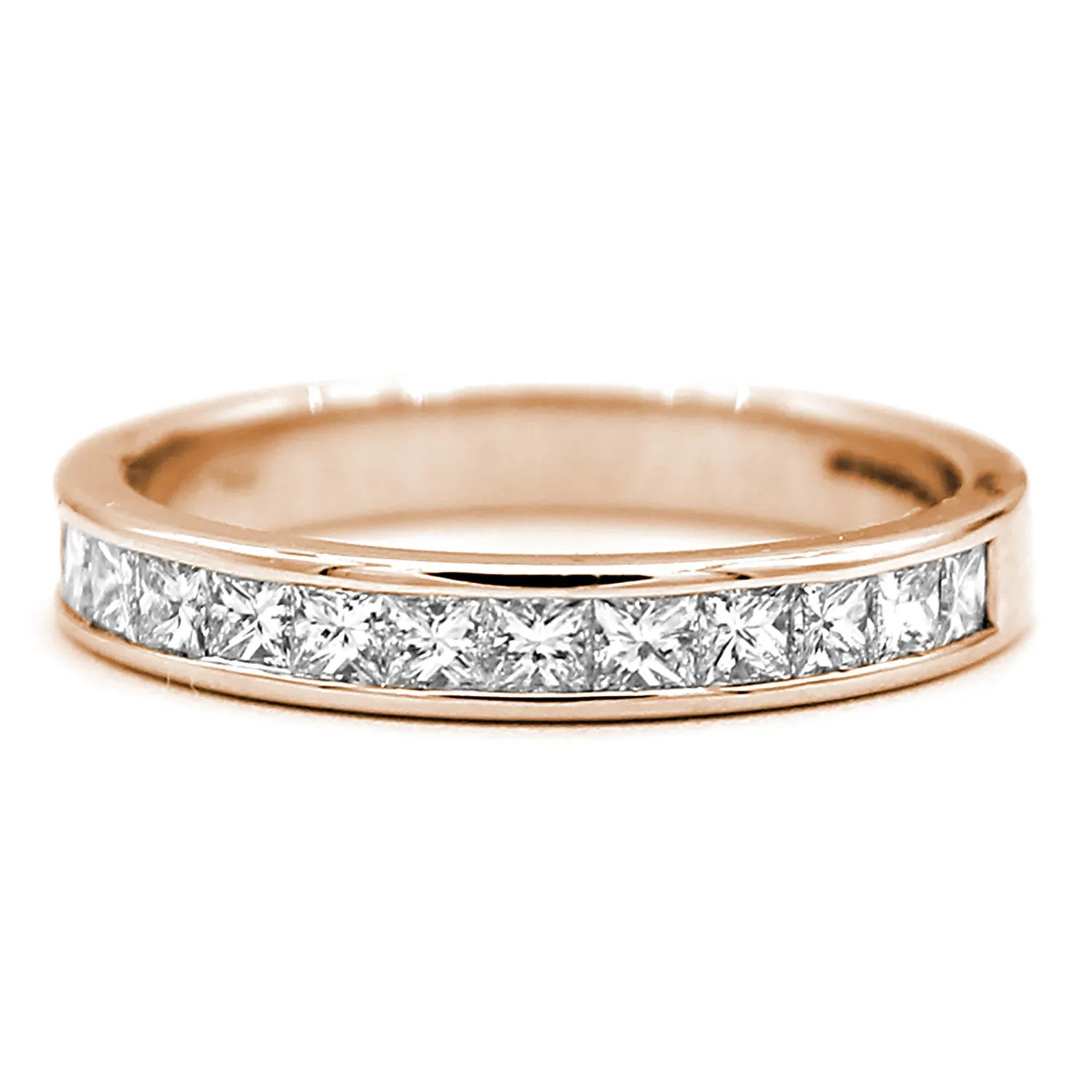 Channel Set Princess Cut Eternity Wedding Band VVS F-G 18k Gold IGI Certified
