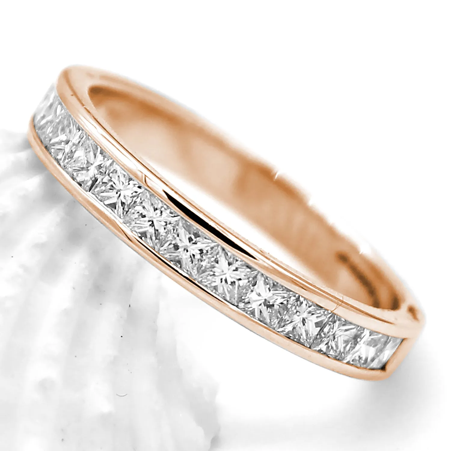Channel Set Princess Cut Eternity Wedding Band VVS F-G 18k Gold IGI Certified