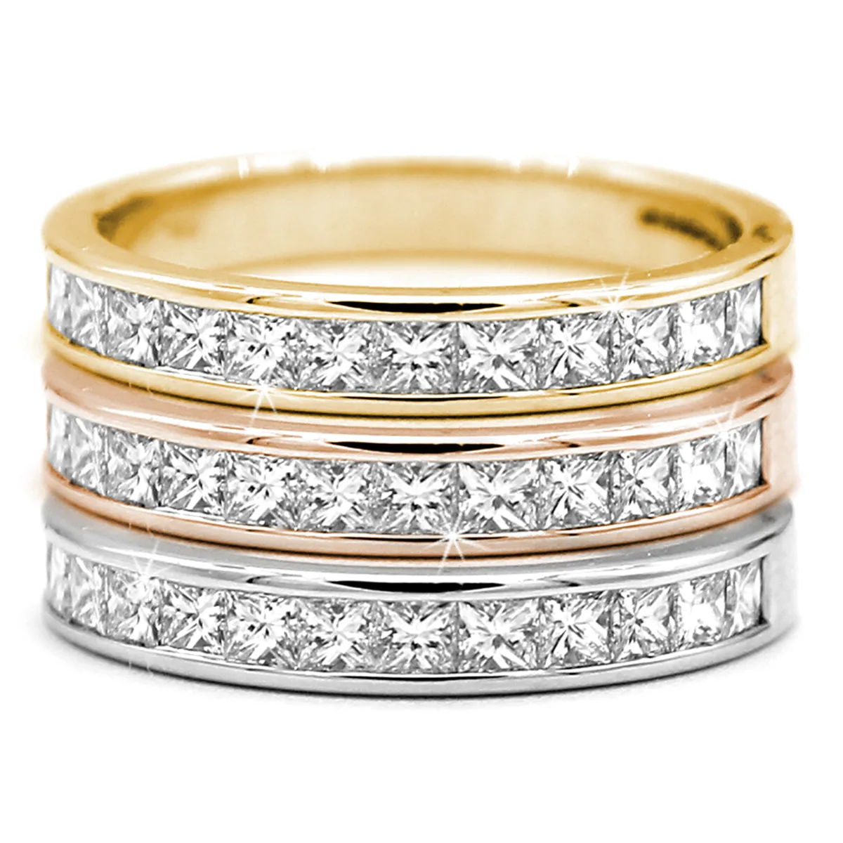 Channel Set Princess Cut Eternity Wedding Band VVS F-G 18k Gold IGI Certified