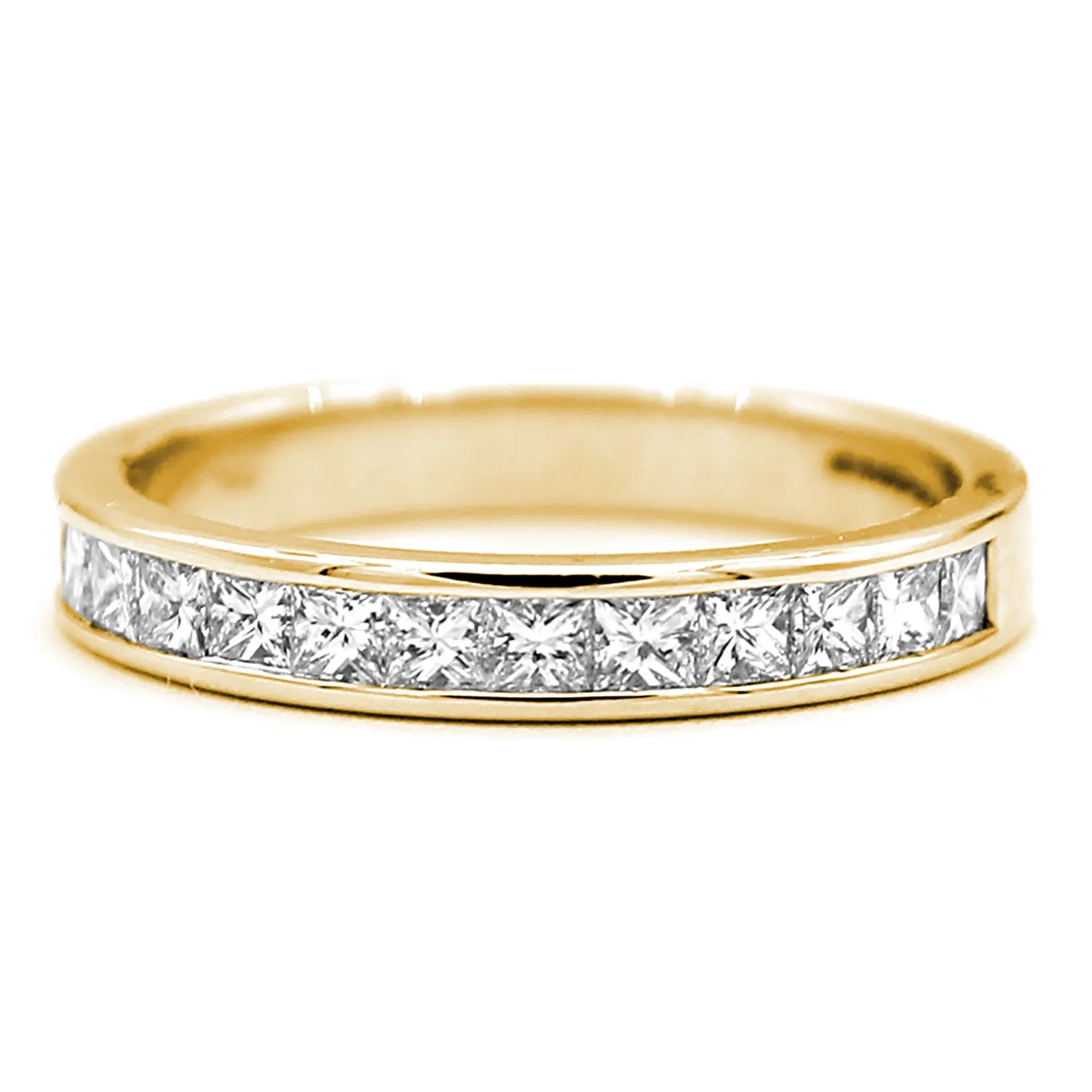 Channel Set Princess Cut Eternity Wedding Band VVS F-G 18k Gold IGI Certified
