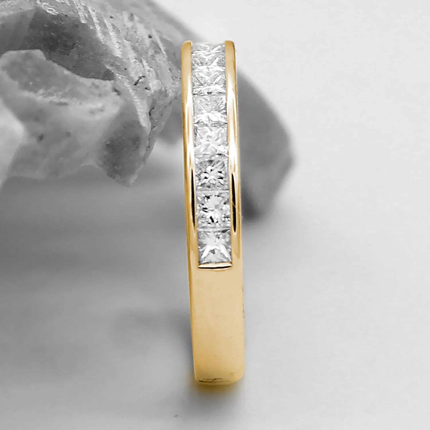 Channel Set Princess Cut Eternity Wedding Band VVS F-G 18k Gold IGI Certified