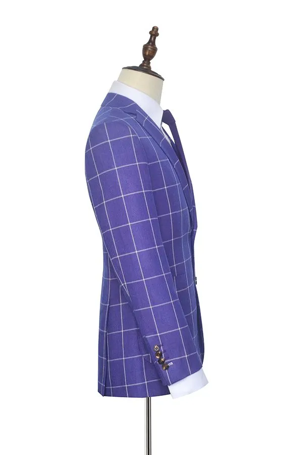 Check Pattern Patch Pocket Purple Mens Suits Notch Lapel Formal Suits for Men