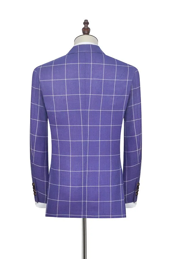 Check Pattern Patch Pocket Purple Mens Suits Notch Lapel Formal Suits for Men