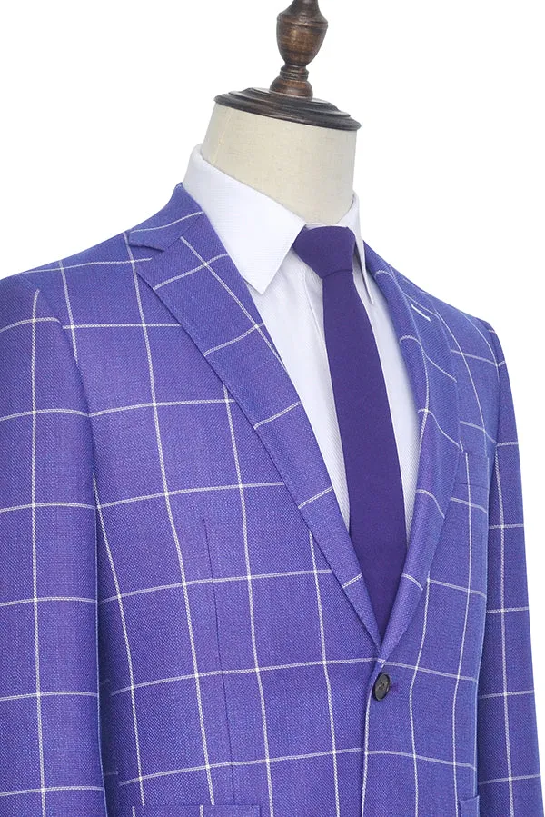 Check Pattern Patch Pocket Purple Mens Suits Notch Lapel Formal Suits for Men