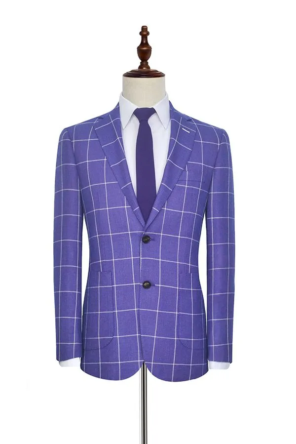 Check Pattern Patch Pocket Purple Mens Suits Notch Lapel Formal Suits for Men