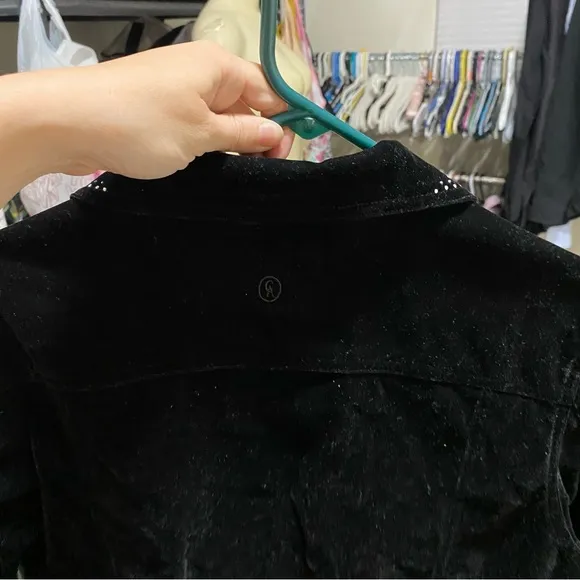 Christine Alexander L Black Velvet Blue Rhinestones Pockets Western Shirt Jacket