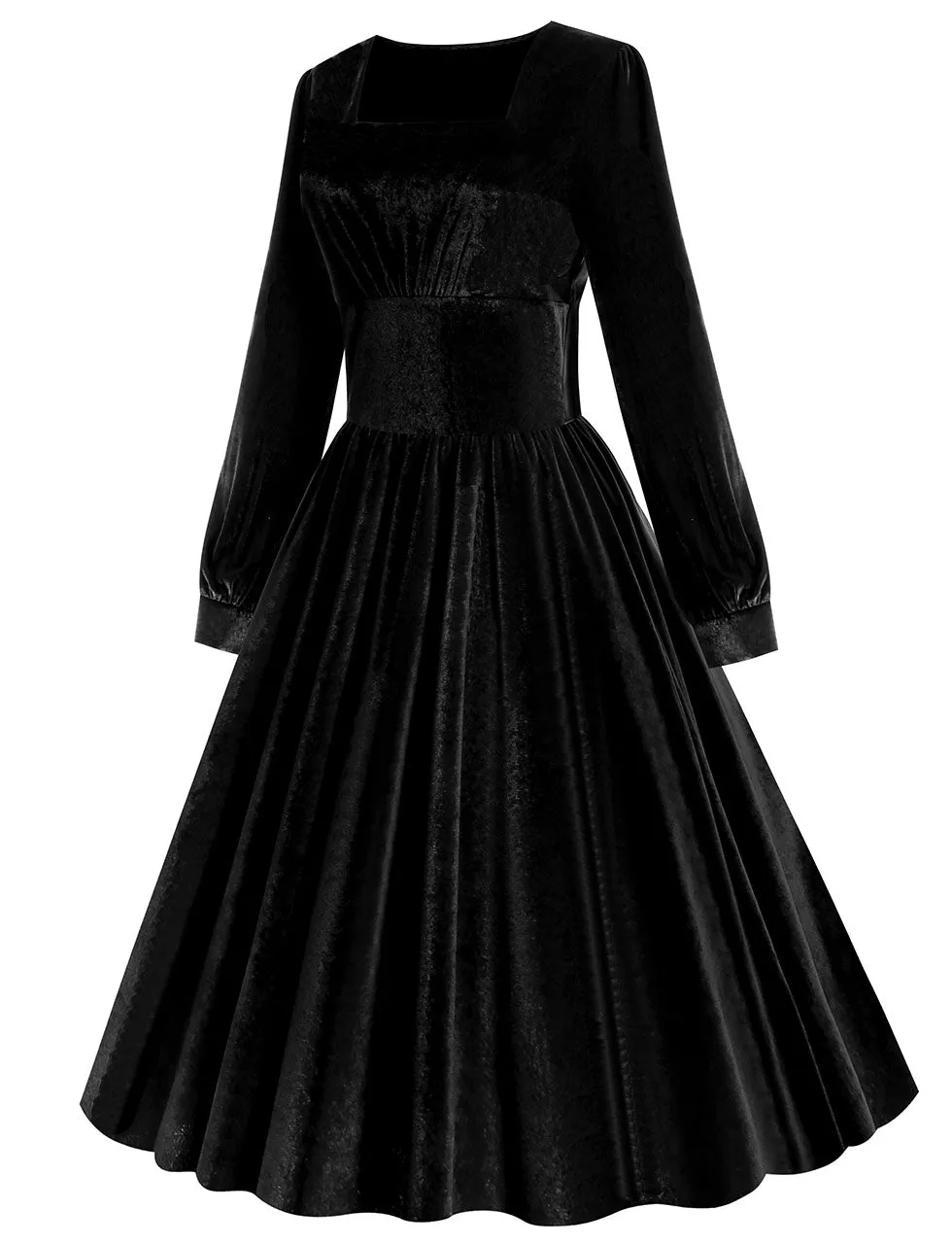 Christmas Green Square Collar Long Sleeve Velvet 1950S Vintage Swing Dress
