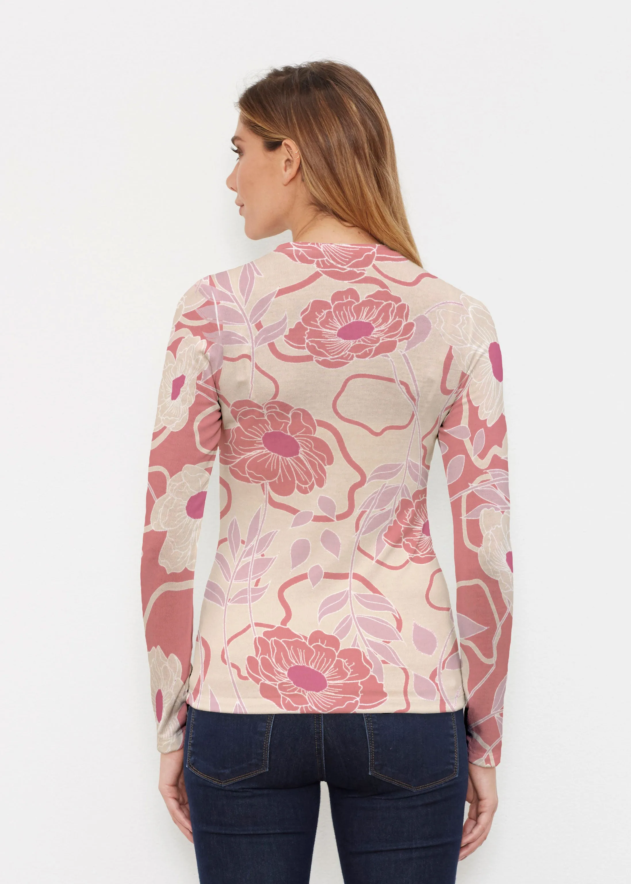 Clarisse Beige/Red (8127) ~ Butterknit Long Sleeve Crew Top