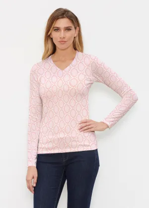 Coastal Lace Pink (7757) ~ Butterknit Long Sleeve V-Neck Top